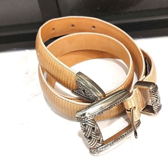 Brighton Tan Reptile Leather Belt Silver Buckle and Tip - Picture 1 of 9